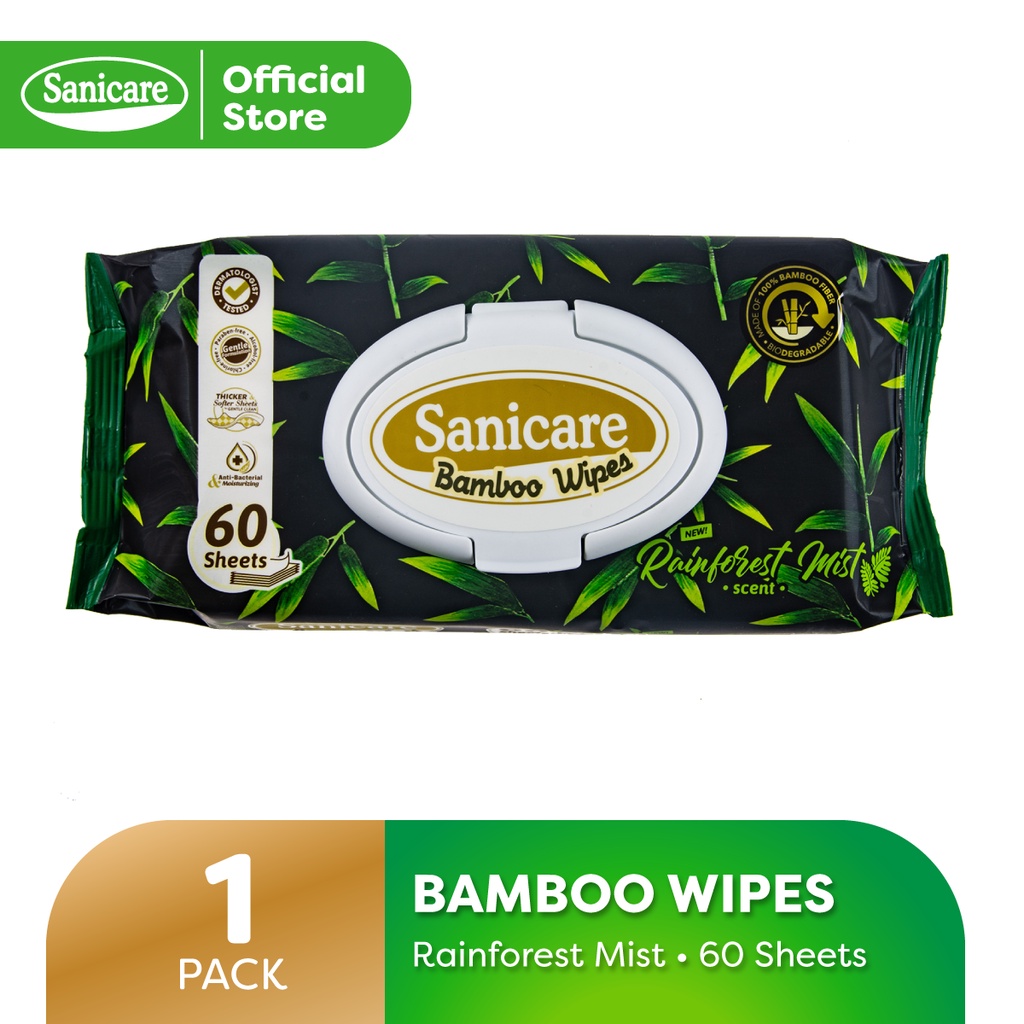 Sanicare Bamboo Wipes Sheets Rainforest Mist Scent Pack