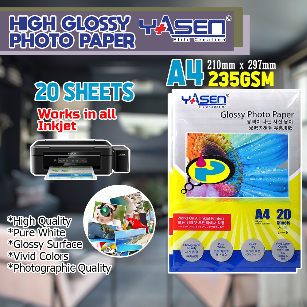 Yasen High Glossy Photo Paper 235gsm A4 Printable Inkjet Paper Shopee