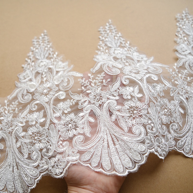 Yard White Embroidery Mesh Lace Trims Luxury Sewing Lace Fabric