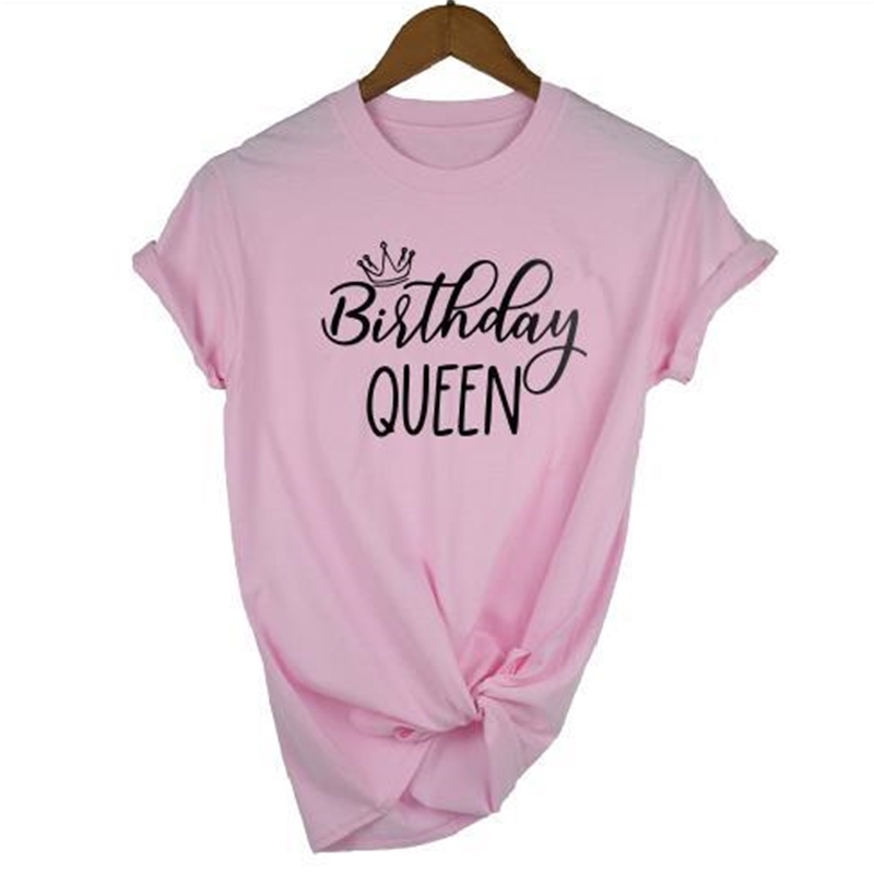 Okoufen Birthday Queen Squad T Shirt Rose Gold Letter Print Women Team