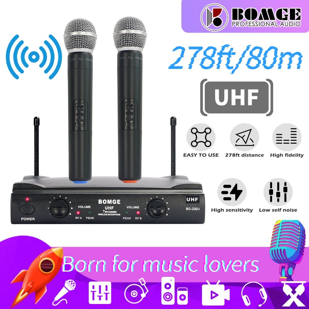 Bomge U Uhf Wireless Dual Channel Professional Cordless Microphone