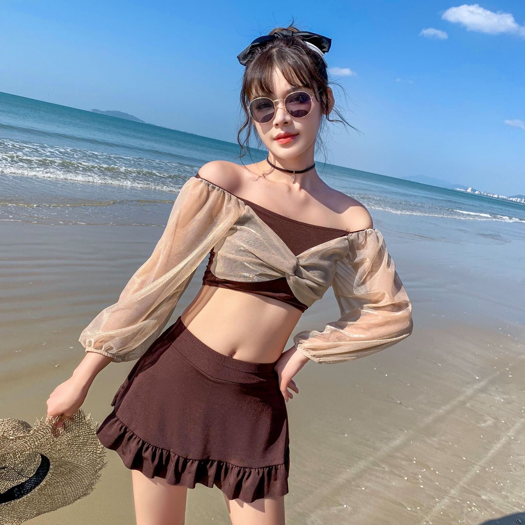 2021 Two Pieces Women Bikini Swimsuit Split Bikini Gathered Hot Spring