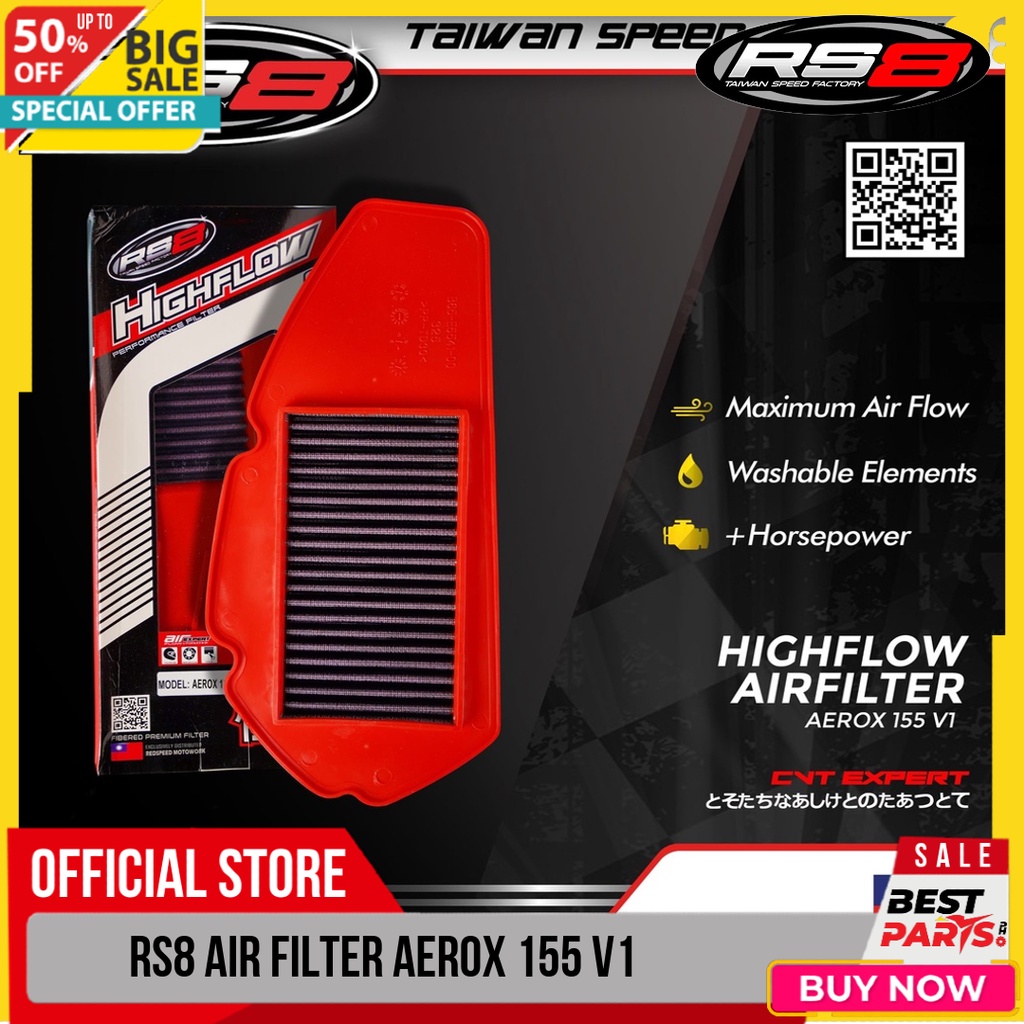 Rs High Flow Air Filter For Aerox V Nmax V Washable High Quality