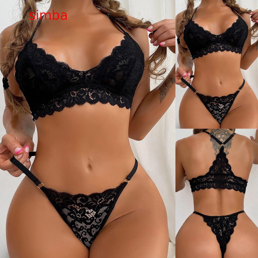 Simba Sexy Sheer Floral Lace Pajamas Lingerie Set High Waist