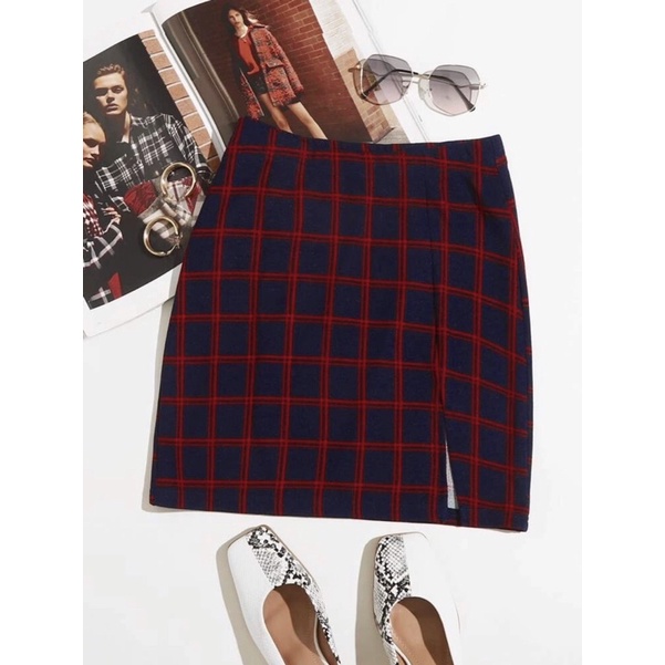 Split Hem Plaid Skirt Shein Shopee Philippines