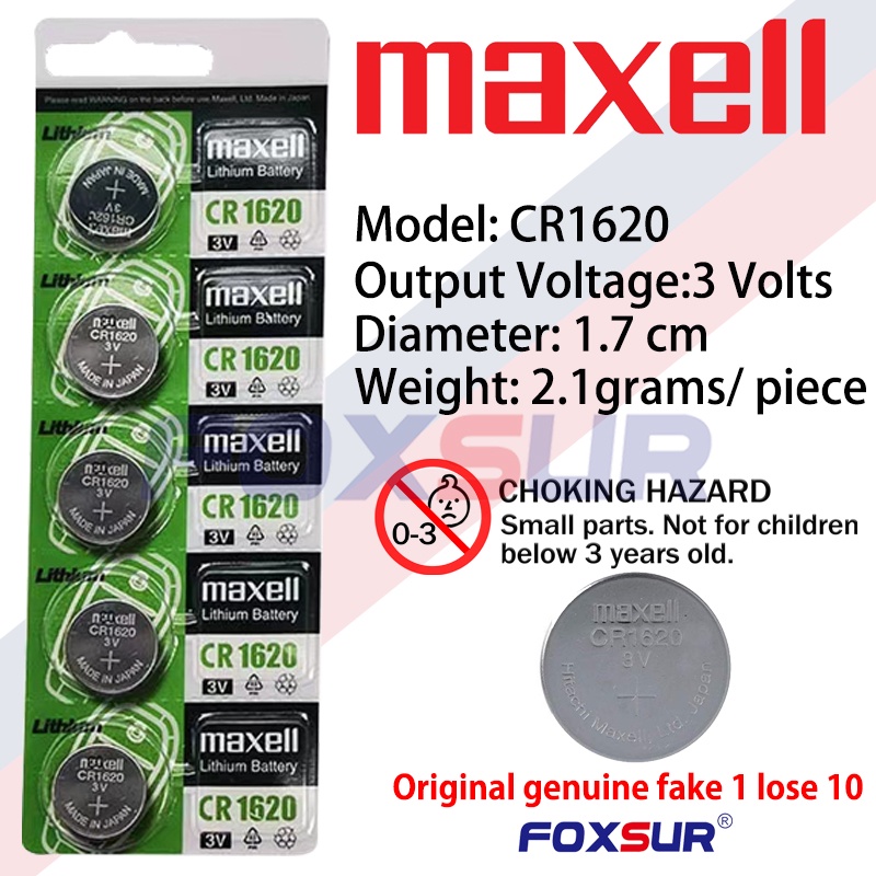 Maxell CR1620 Lithium Coin Cell Battery Pack Of 5pcs Shopee Philippines