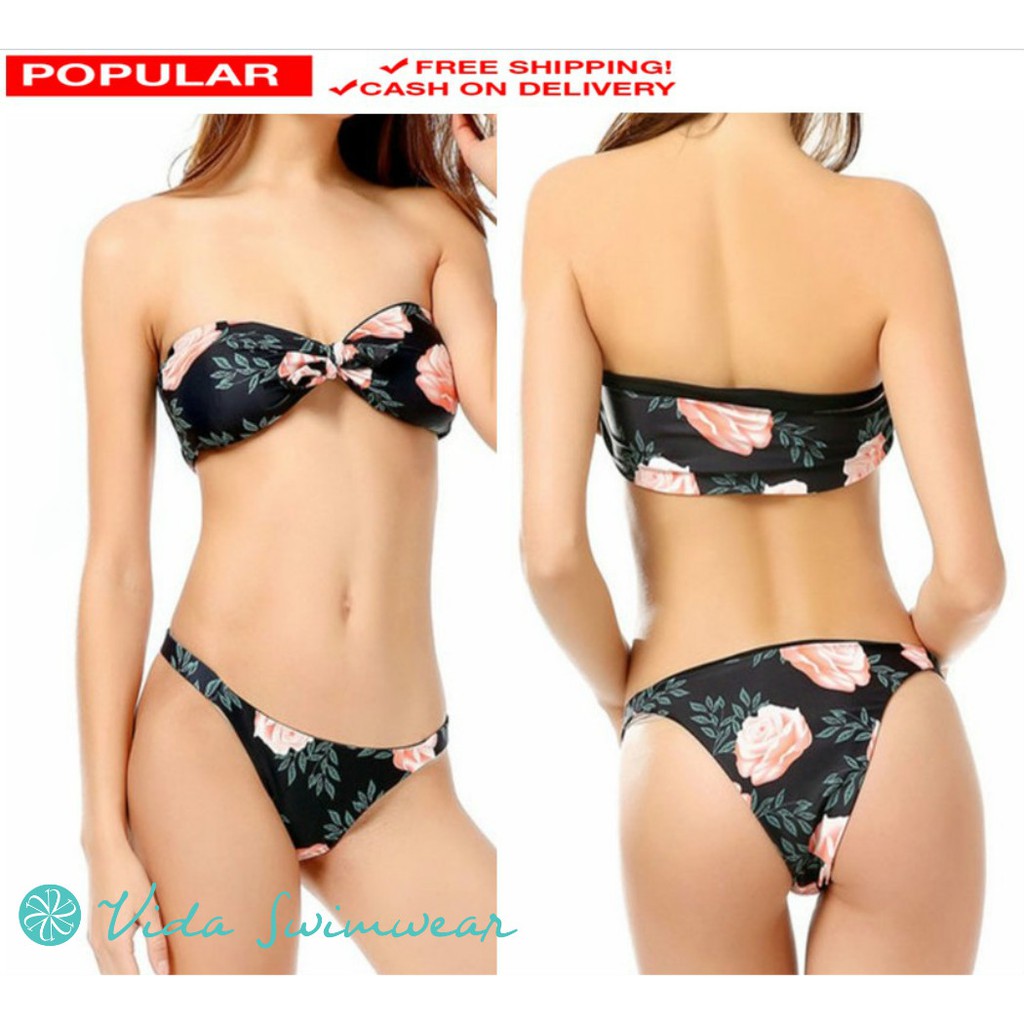 Bikini Strapless Two Piece Bikini Swimsuit Floral Bandeau Shopee
