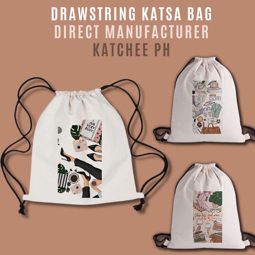 Drawstring Aesthetic Art Bag Katsa Canvas High Quality Korean