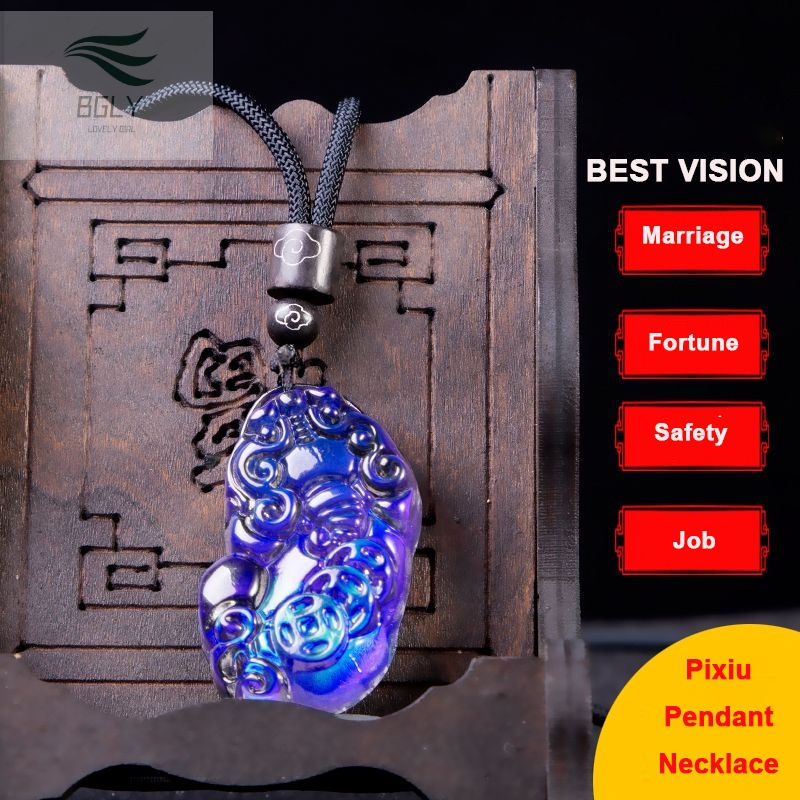 BGLY Blue Red Glaze Thermochromic Pixiu Pendant Necklace For Men Women