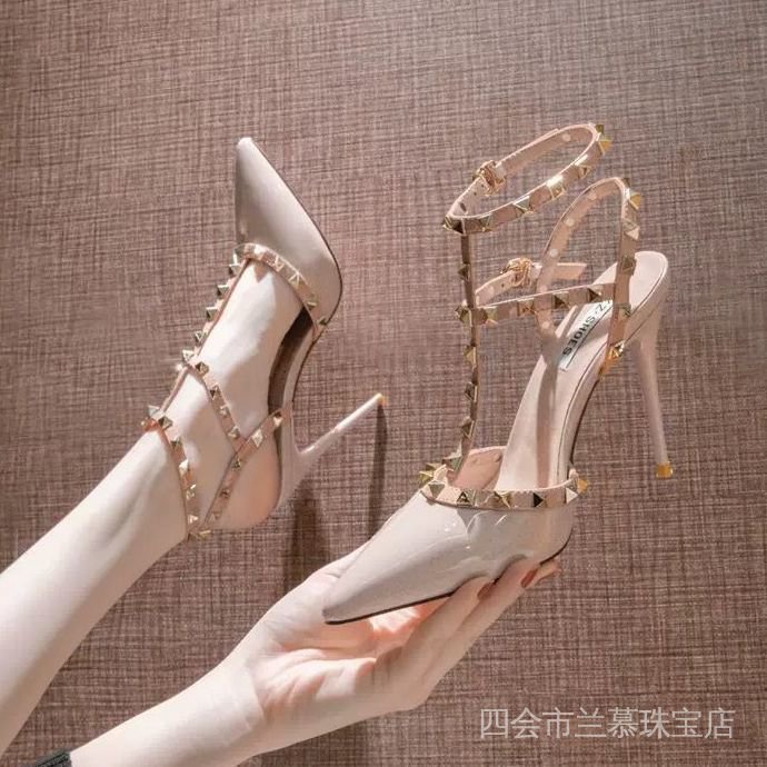 Rivets Nude High Heels Women Stiletto Heels Spring Summer New