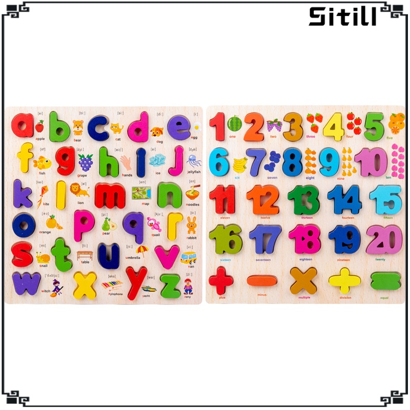 Stand Wood Alphabet Number Puzzle Cognition Motor Skill Montessori