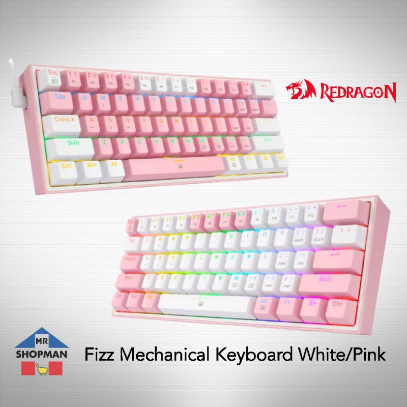 Redragon Fizz Pink White Wired K Rgb Mechanical Keyboard