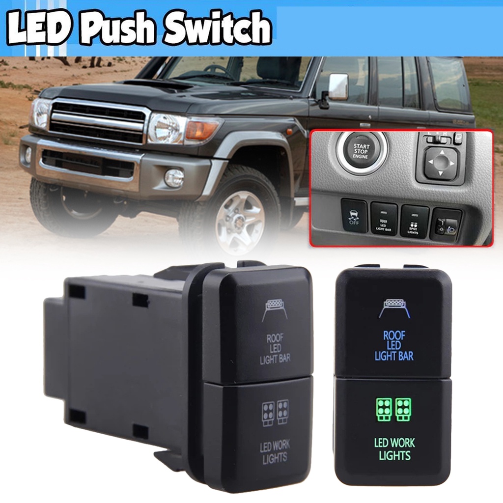 V Car Dual Led Light Bar Blue Green On Off Push Switch Button For