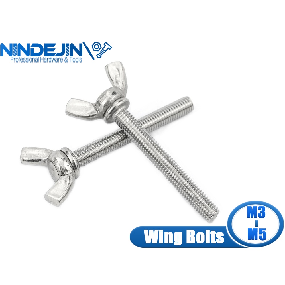 NINDEJIN Wing Bolts Butterfly 304 Stainless Steel Din316 M3 M4 M5 Head