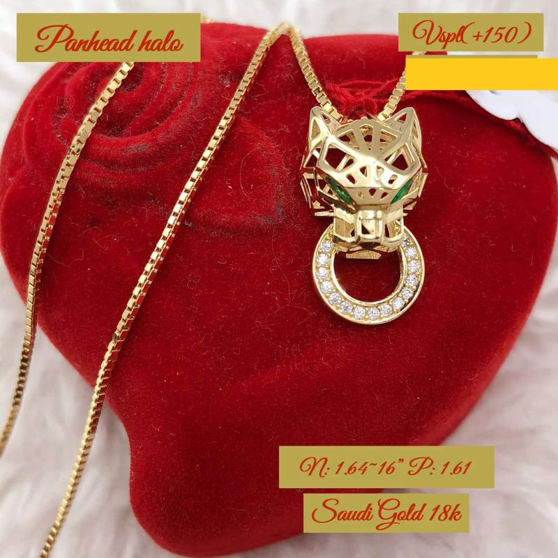 18K Saudi Gold Necklace With Panther Head Halo Pendant Pawnable