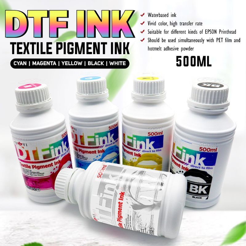 500ml DTF Direct To Film Textile Pigment Ink C M Y BK White