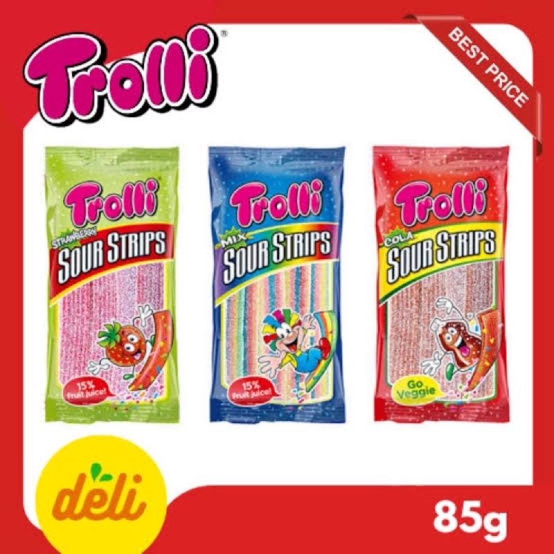 Trolli Sour Strips Strawberry Cola Mix Gummi 85 Grams Shopee