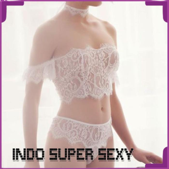 PUTIH B329 BRA SET SEXY BIKINI BRALETTE LACE Sleeve Transparent White