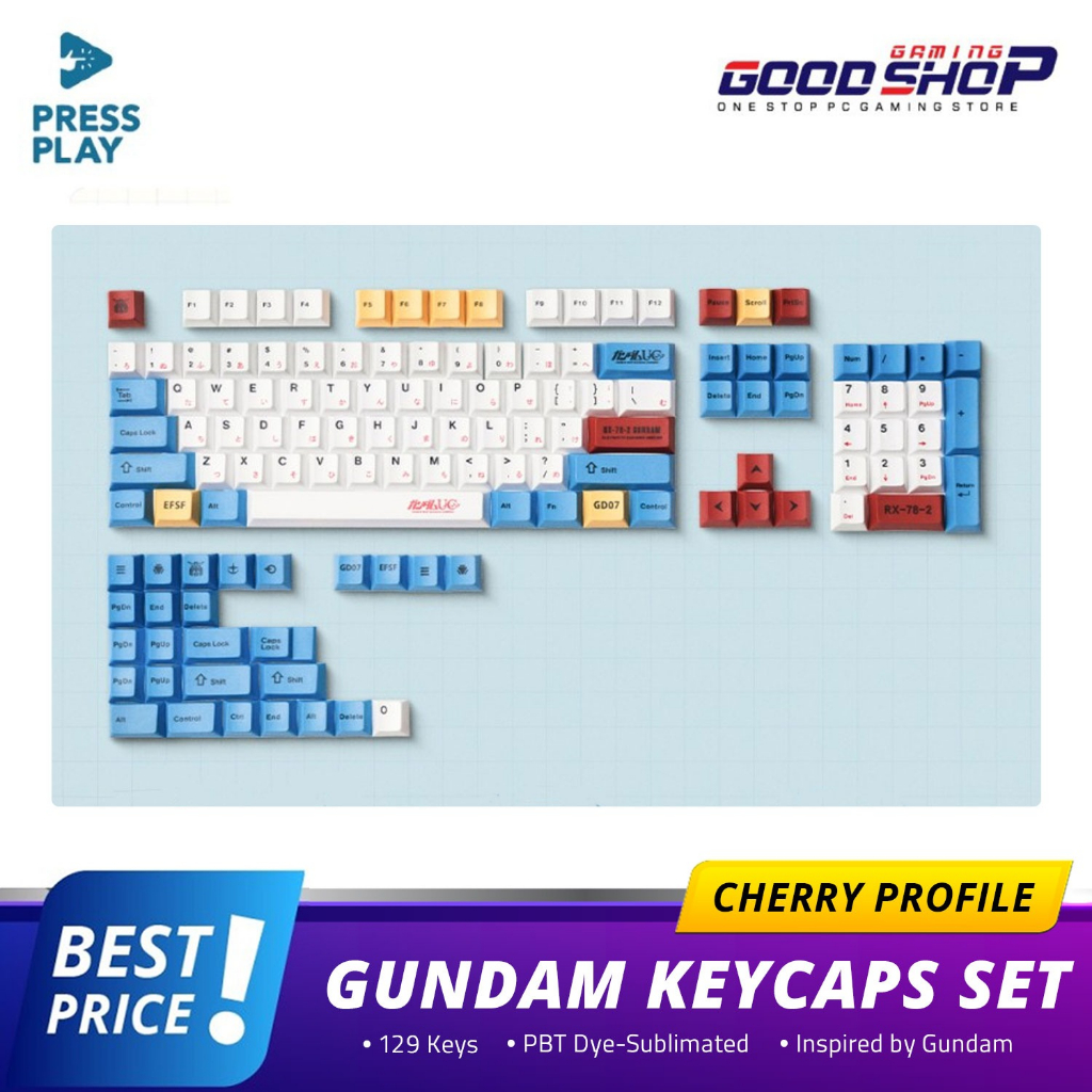 Press Play Gundam Unicorn Japanese Pbt Dye Sub Keycaps Keycap Set