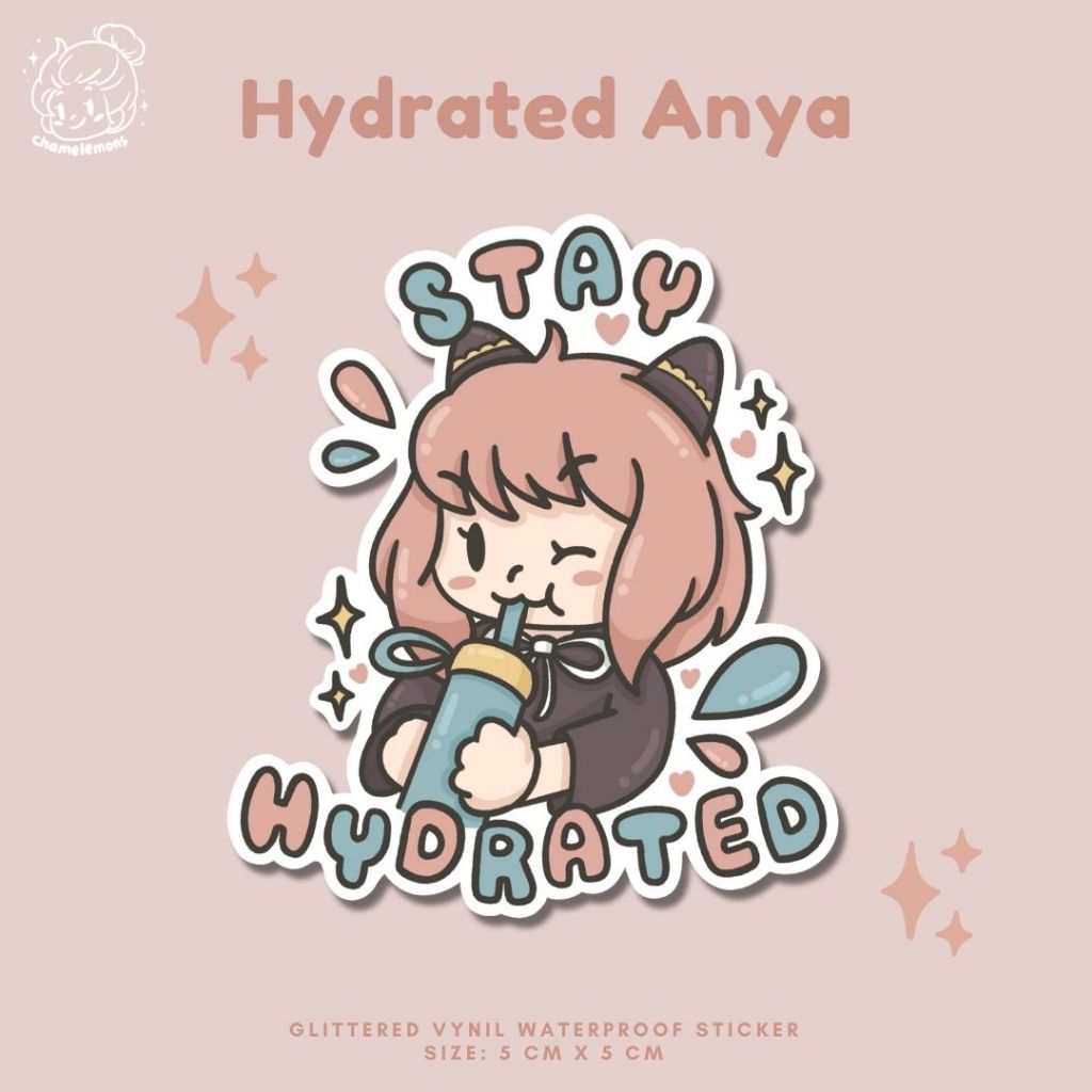 Hydrated Anya SpyX Waterproof Vynil Glitter Sticker Uk 5x5cm