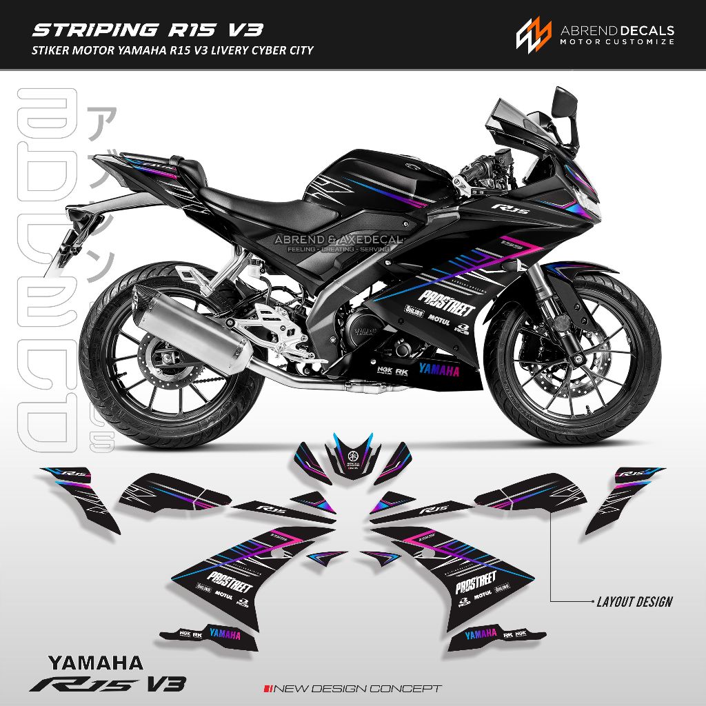 Striping Yamaha R V Graphic Cyber City Rainbow Motorcycle Sticker