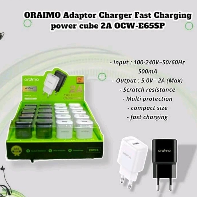 Oraimo Charger Head Shell Adapter 2A Powercube OCW E65SP Shopee