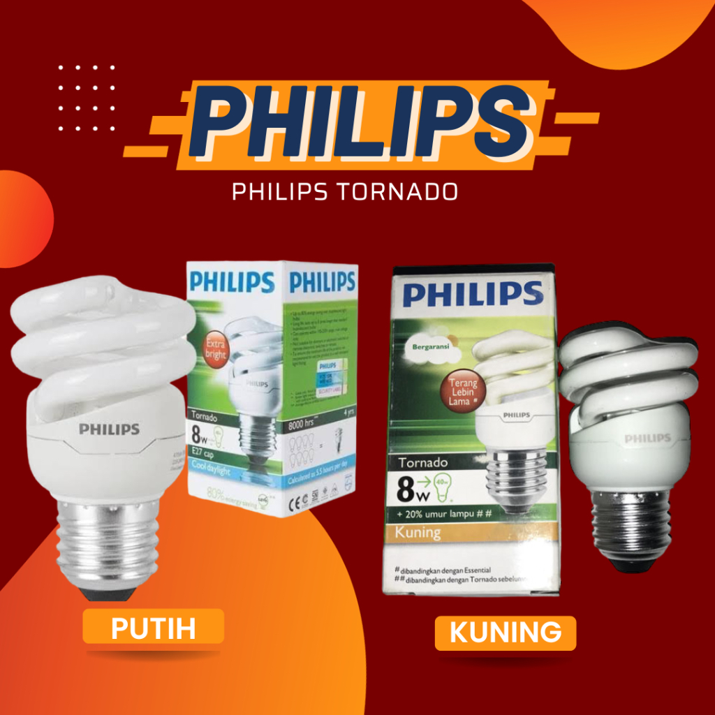 Putih Cahaya Philips Tornado Spiral Threaded Bulb Lamp W Watt Watt