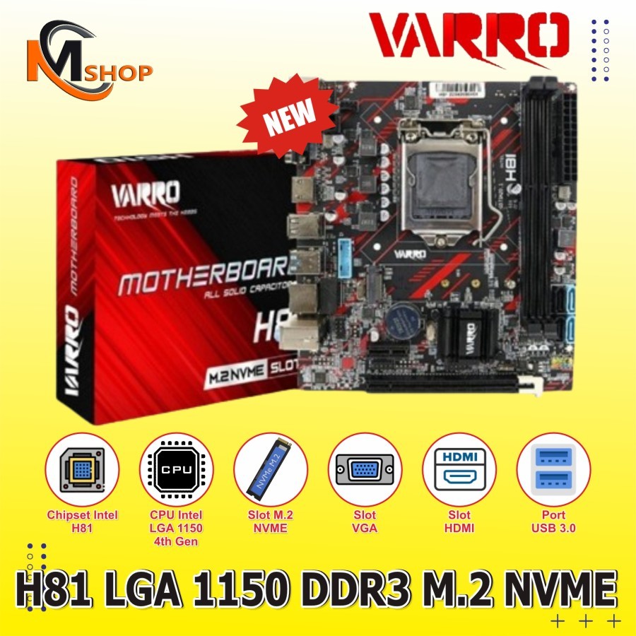 Mobo Mainboard Motherboard H81 Socket LGA 1150 Varro NVME New Shopee