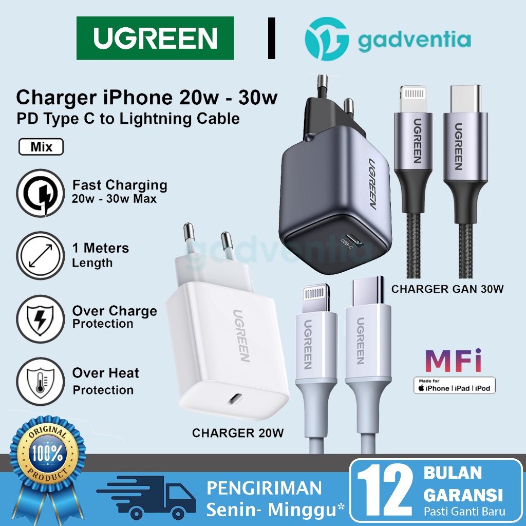 Ugreen Charger Set Mfi For Iphone Pd Type C To Lightning