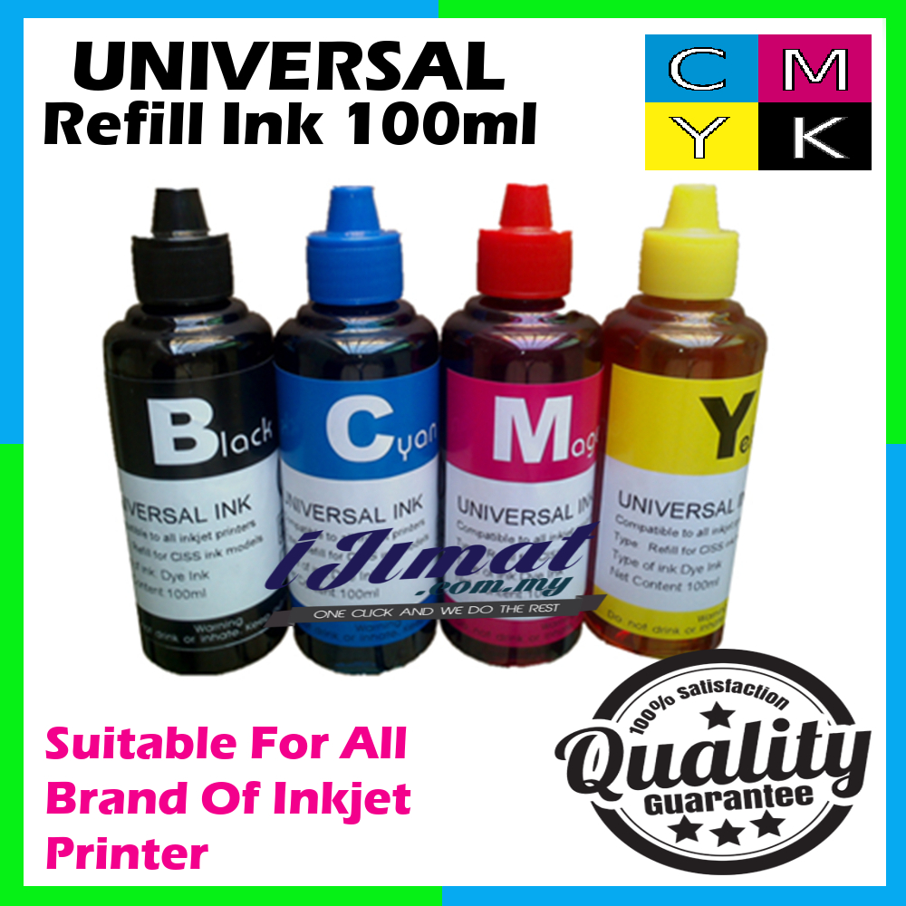 Universal Inkjet Printer Refill Ink 100ml Black Cyan Magenta