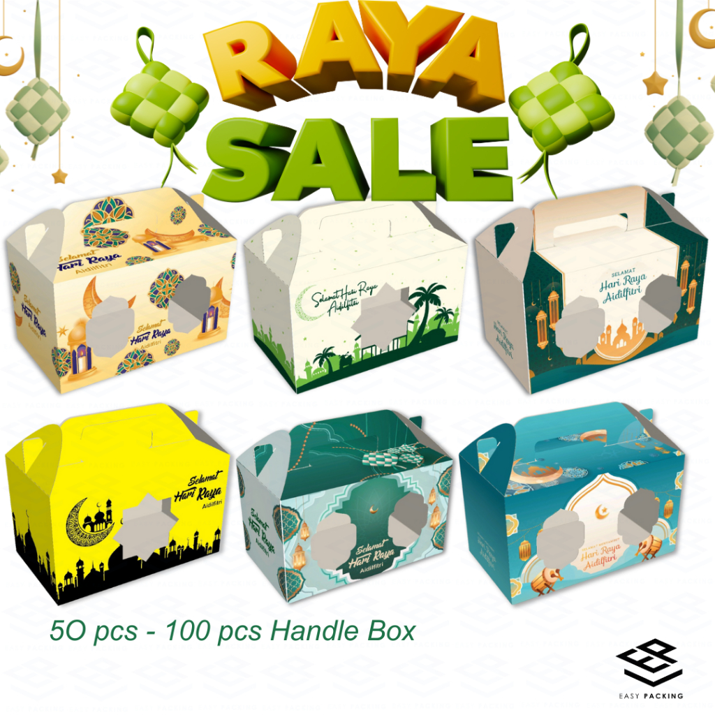 50pcs 100pcs BUNDLE HARI RAYA HANDLE BOX HARI RAYA BOX KOTAK HADIAH