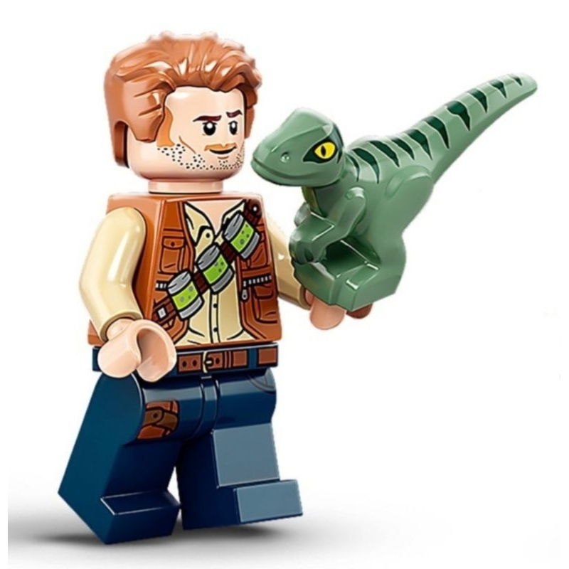 Fb Lego Jurassic World Owen Grady Minifigure With Delta Baby Raptor