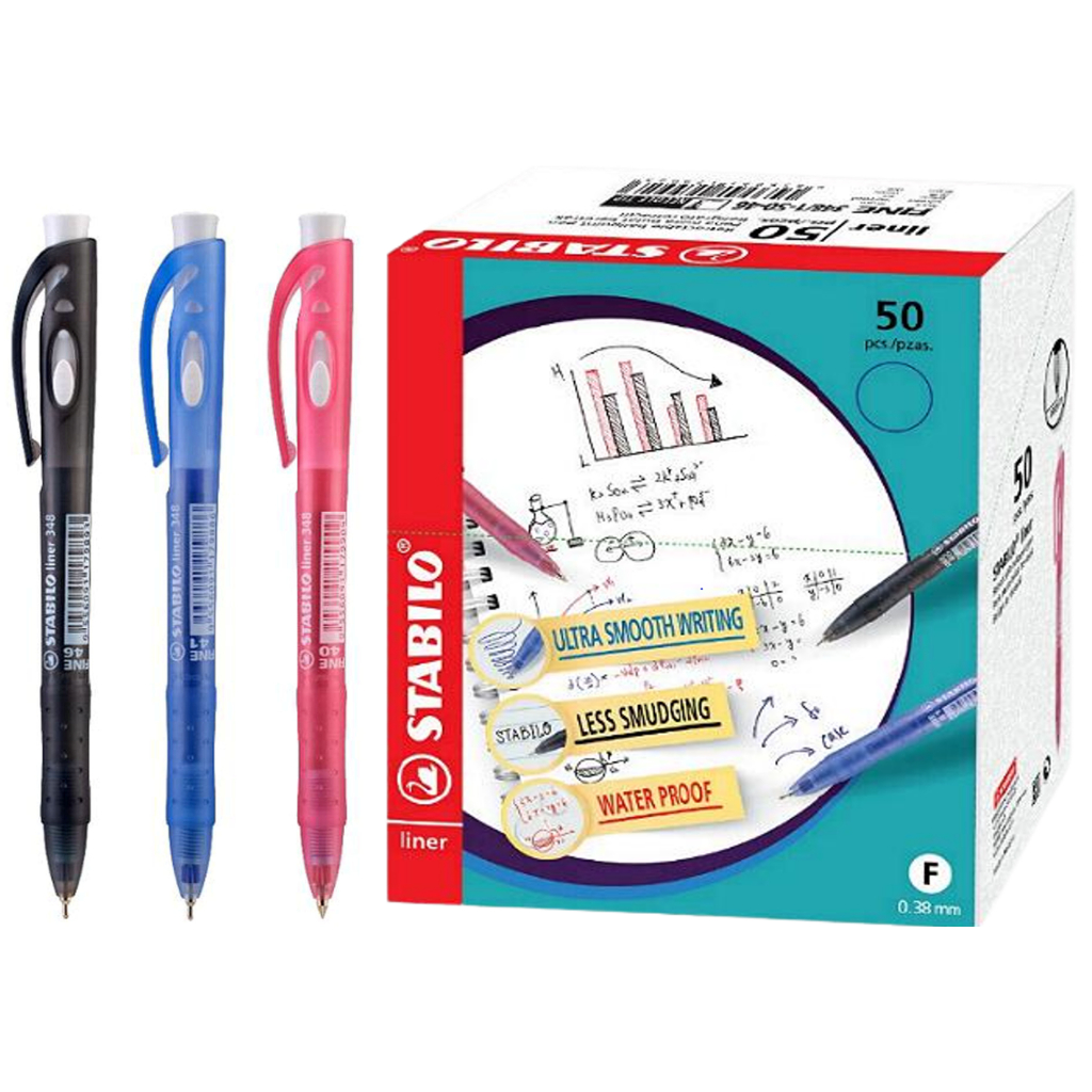 Stabilo Retractable Semi Gel Pen Liner Fine Mm Black Blue Red