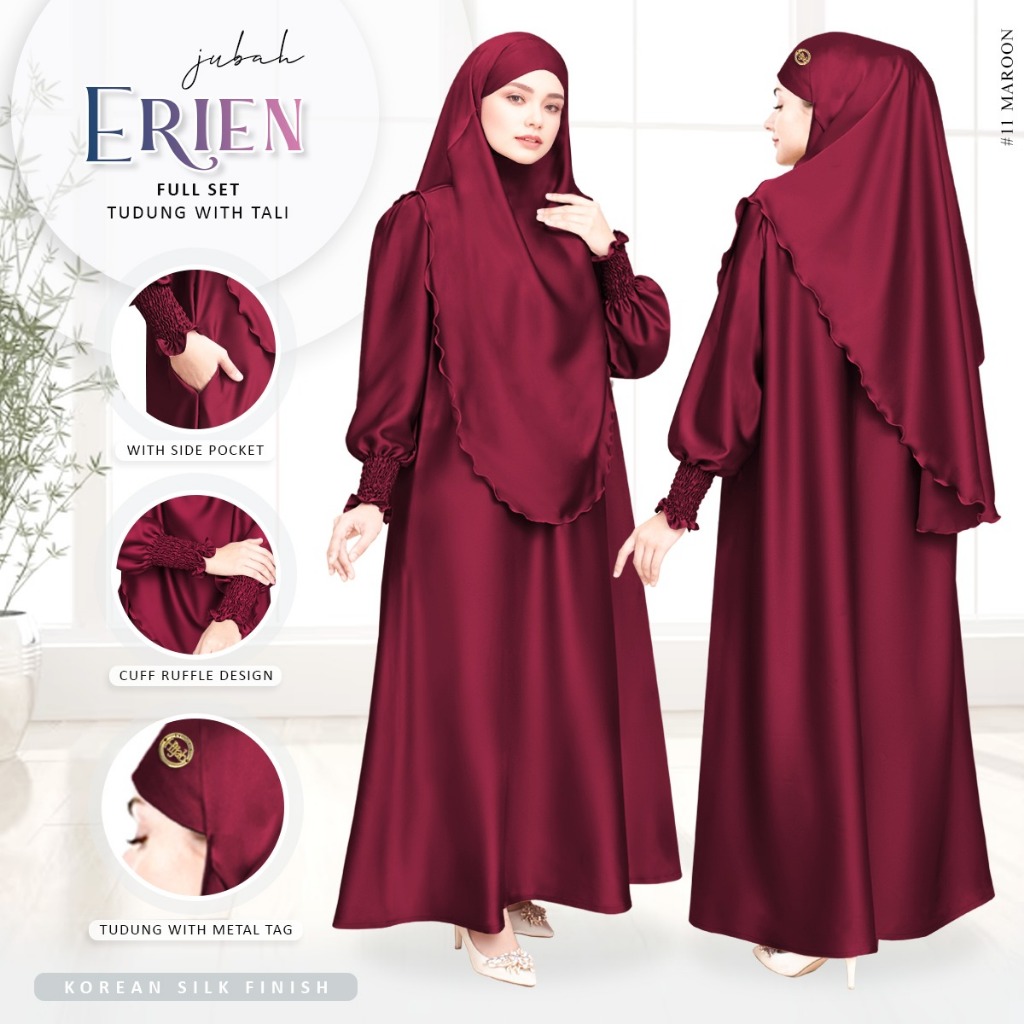 Raya Arrival Jubah Erien Free Size With Long Tudung Khimar Full