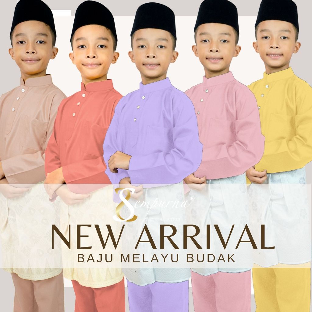 BAJU RAYA 2024 Baju Melayu Budak Slim Fit Cotton Nude Peach Lilac