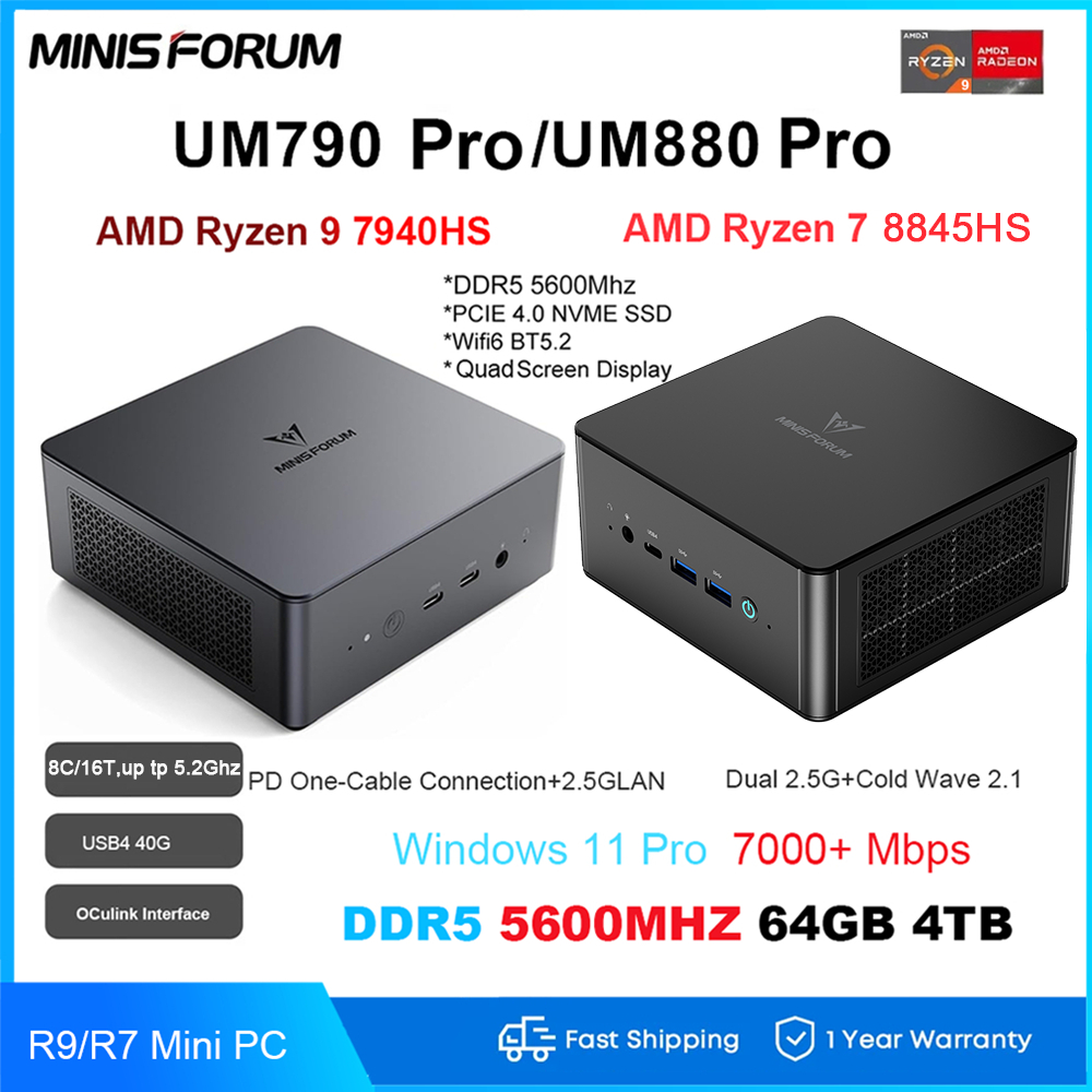 MINISFORUM UM790 Pro Mini PC AMD Ryzen 9 7940HS Windows 11 Pro 64GB