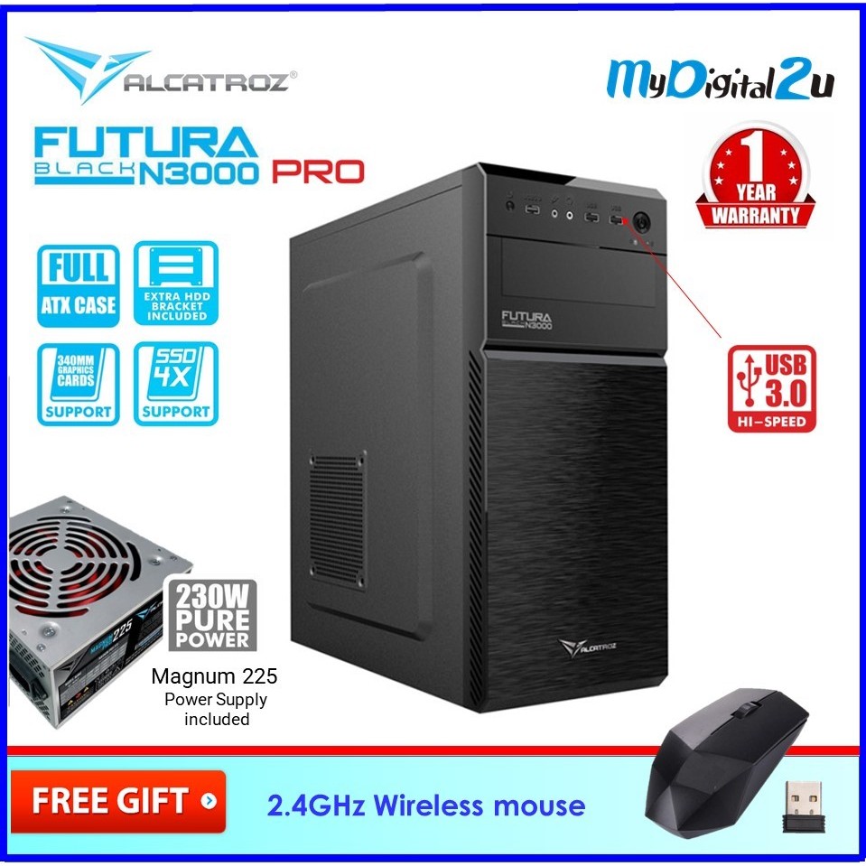 Alcatroz Futura Black N3000 Pro ATX PC Case With 450 Watts Power Supply