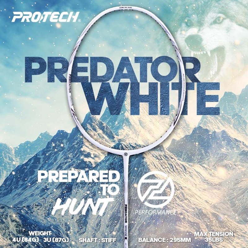 Protech Predator White U U Badminton Rackets Max Tension Lbs