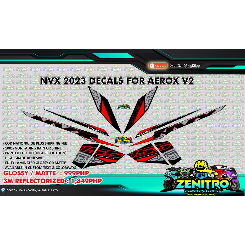 Nvx Decals For Aerox V Black Zenitro Graphics Shopee Philippines