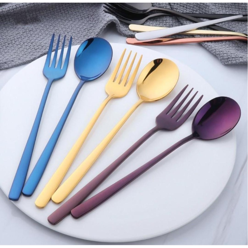 Korean Style Spoon And Fork Utensils Set Cutlery With Free Pouch In