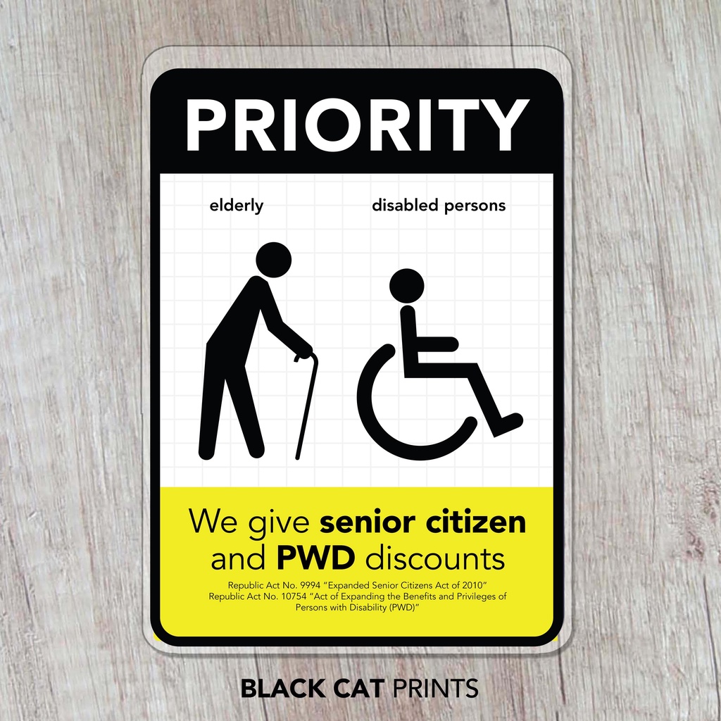 Priority And Discount Sign For Senior Citizens And PWDs 2 In 1