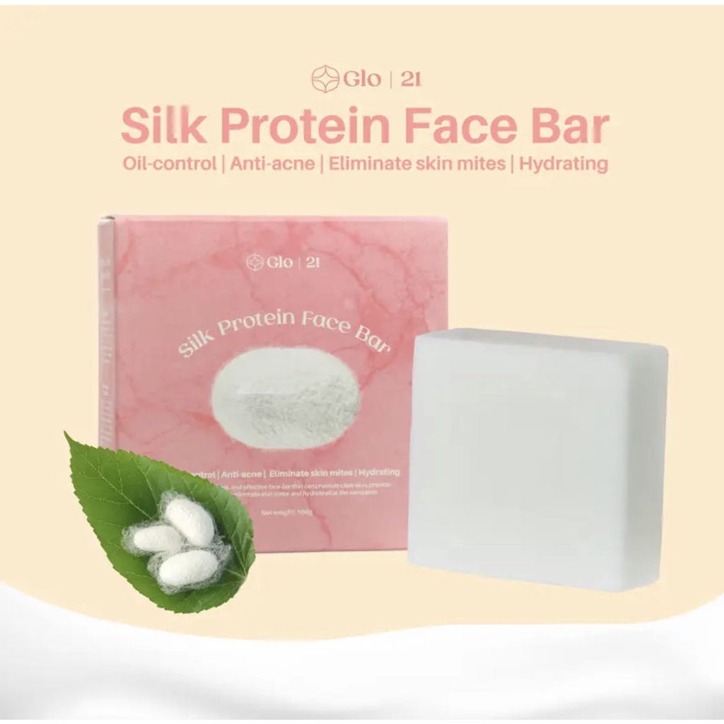 GLO21 Silk Protein Face Bar Wash Bath Soap Anti Skin Mite Remove Acne