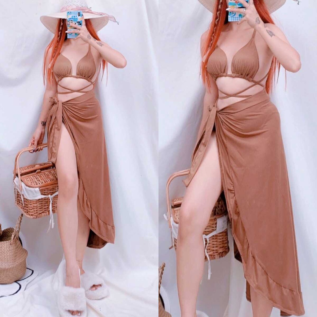 Summer Beach Sexy Split Skirt Three Piece 3in1 Bikini Swimsuit Swimwear