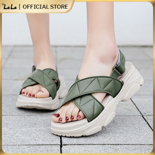 LaLaWedge Cross Strap Peep Toe Rubber Sandals Outdoor Foorwear For