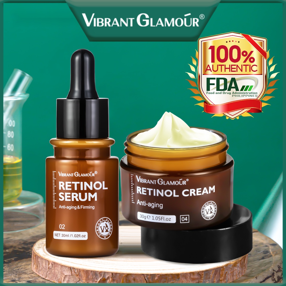 VIBRANT GLAMOUR FDA 2PCS Retinol Set Face Cream Serum Hyaluronic Acid