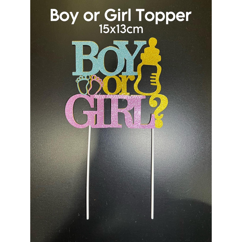 Boy Or Girl Cake Topper Gender Reveal Glitter Baby Shower Topper