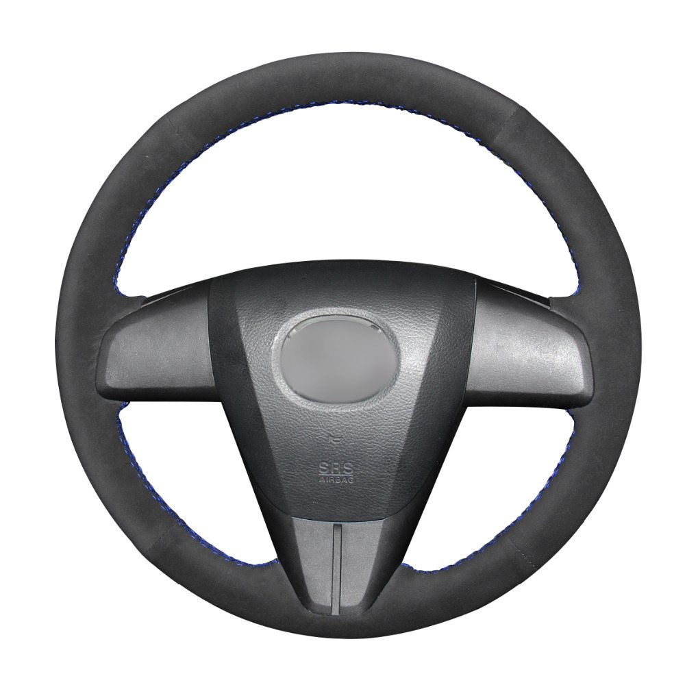 Hand Stitched Diy Black Suede Car Steering Wheel Cover For Mazda