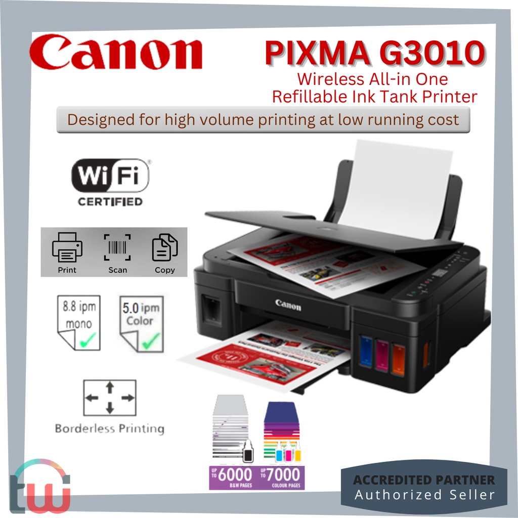 Canon Wireless Refillable Ink Tank All In One Printer Pixma G High