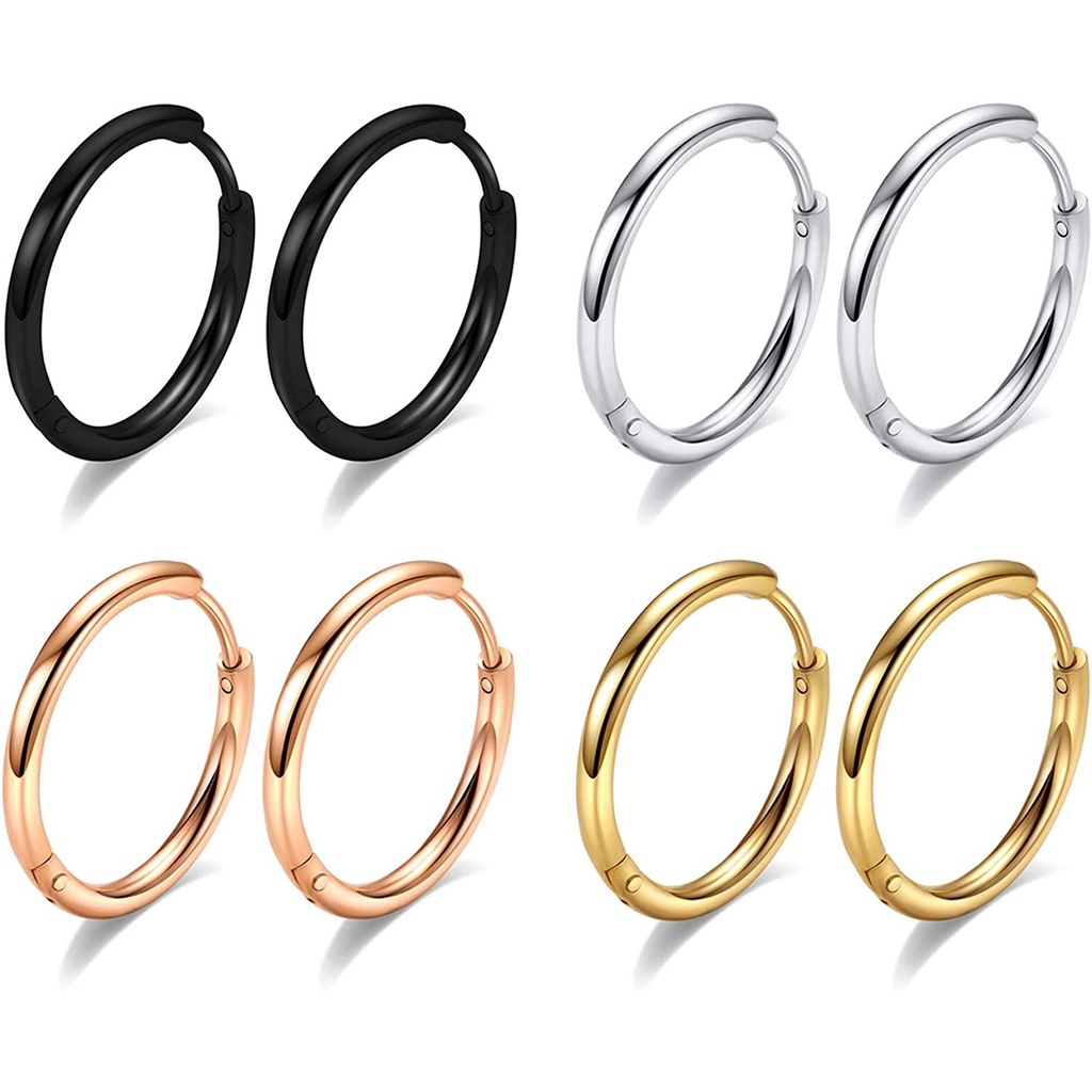 L Surgical Steel Huggie Hoop Earrings Men Hypoallergenic Small