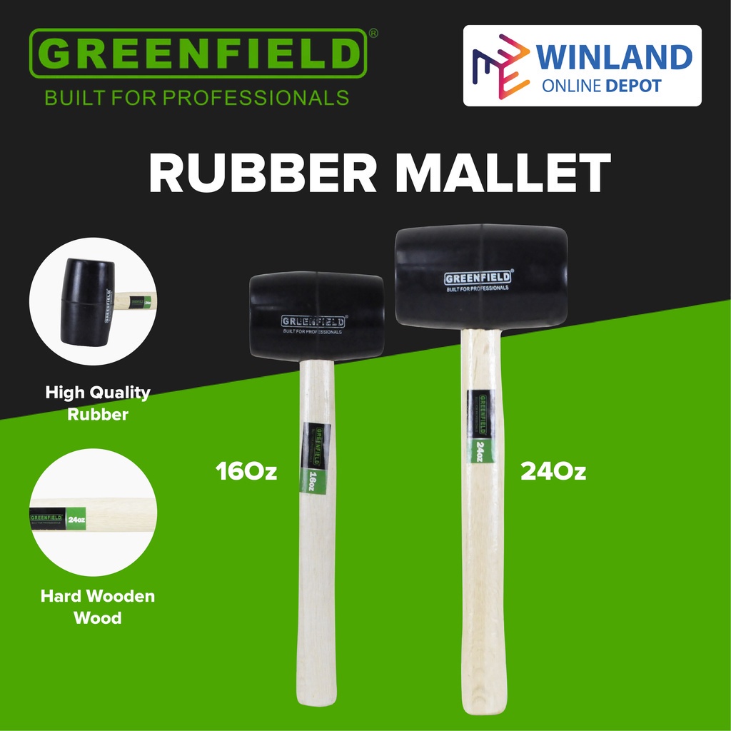 Greenfield By Winland 16oz 24oz Rubber Mallet Hammer With Wooden Handle